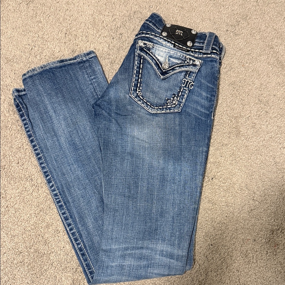Miss Me Medium Blue Embroidered Pocket Bootcut Jeans